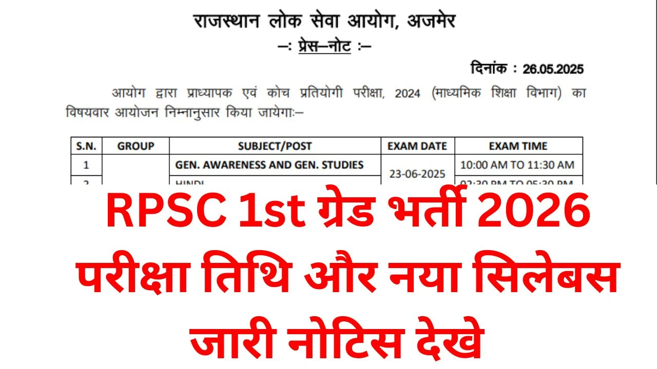 RPSC 1st Grade Exam Date 2026